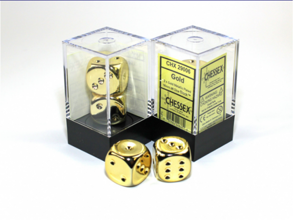Chessex Metal Dice: Pair of Gold-Plated 16mm d6 (2)