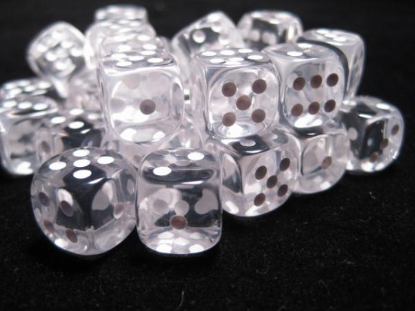 Chessex Dice Sets: Clear/White Translucent 12mm d6 (36)