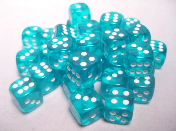 Chessex Dice Sets: Teal/White Translucent 12mm d6 (36)