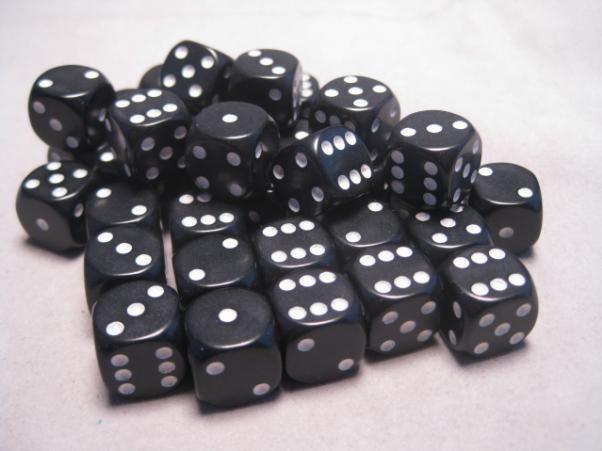 Chessex Dice Sets: Black/White Opaque 12mm d6 (36)